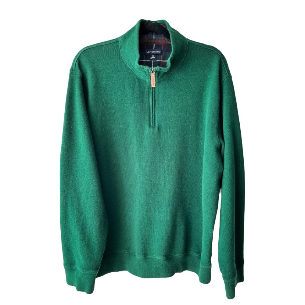 Land’s End Forest Green Half Zip Cotton Oversized Sweater Size XL